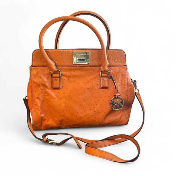 Michael Kors Orange Ostrich-Embossed Satchel - Picture 1 of 6